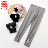 KIDS MAM&DAD女童打底裤春秋薄款外穿洋气女宝宝九分裤木耳边韩版透气儿童裤子