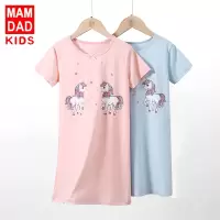 KIDS MAM&DAD儿童短袖睡裙夏天棉质睡衣宝宝家居服夏空调服