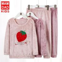 KIDS MAM&DAD秋冬儿童加绒加厚法兰绒睡衣套装宝宝女孩家居服套装