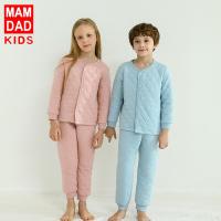 KIDS MAM&DAD秋冬加厚纯棉儿童保暖内衣套装系扣男童女童夹棉家居服睡衣套装