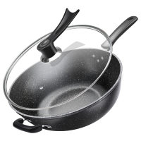 夏豹麦饭石不粘锅炒锅铁锅炒菜锅电磁炉煎炒两用平底锅煤气灶专用