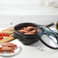 夏豹微压锅麦饭石不粘锅炒锅无油煎炒两用平底锅电磁炉明火通用