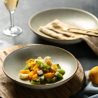 夏豹日式陶瓷深盘复古餐盘菜盘子餐具简约鱼盘水果托盘圆形早餐盘