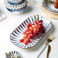 夏豹日式鱼盘创意北欧陶瓷蒸鱼盘子12英寸鱼盘新款长方形盘子鱼盘