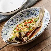 夏豹椭圆鱼盘蒸鱼盘子日式新款椭圆盘深盘装鱼盘子蒸鱼盘