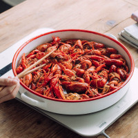 夏豹树可珐琅日式双耳搪瓷大盘子圆形创意深盘汤盘菜盘托盘装鱼盘