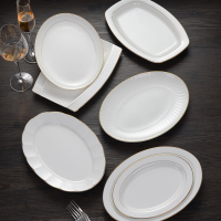 夏豹装鱼盘子12英寸椭圆形金边盘子欧式大号陶瓷鱼盘长形盘子