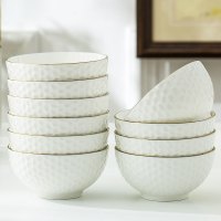 夏豹碗套装吃饭碗加厚防烫面碗欧式创意浮雕描金5寸10个装陶瓷碗