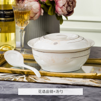 夏豹陶瓷带盖汤盆品锅汤锅碗碟套装餐具圆形创意大号大汤碗