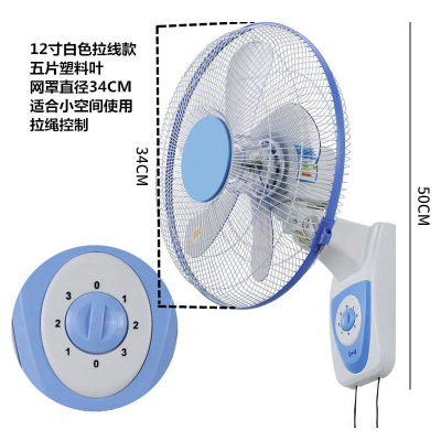 电风扇挂壁扇家用纳丽雅壁挂式电扇遥控摇头工业商用夏 12寸白机械款塑叶