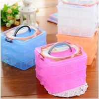 3层18格小号标本盒化妆盒 儿童首饰箱整理盒纽扣分类盒塑料透明 颜色随机