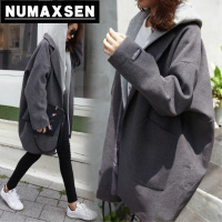 纽曼森(Numaxsen)秋冬新款韩版宽松中长款茧型毛呢外套女学生呢子大衣带帽潮流