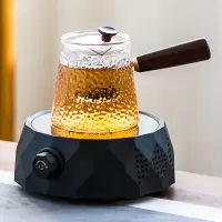 电陶炉煮茶玻璃茶壶家用日式抖音茶具烧水壶煮茶器泡茶煮茶炉套装 几何》黑色电陶炉+圆形蒸侧把壶