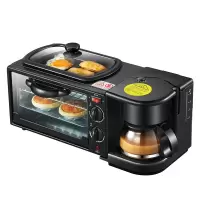多功能三合一早餐机多士炉家用吐司机面包小烤箱热牛奶咖啡机 黑色早餐机+70件礼品套