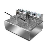 时光旧巷不锈钢油炸锅商用电炸油炉薯条机油炸锅油条小吃串烧炸鸡排油锅 电12升双缸[配:16A三扁插板]