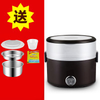 电热饭盒可插电自加热时光旧巷保温热饭带饭煮饭煲蒸饭锅上班族 双层咖啡色[送蛋架+量杯]