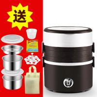 电热饭盒可插电自加热时光旧巷保温热饭带饭煮饭煲蒸饭锅上班族 2019三层咖啡色[买一送四]