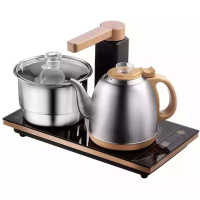 全自动上水电热水壶套装茶台家用时光旧巷智能遥控接净水器玻璃壶电茶炉 黑色不锈钢壶桶装水款无遥控彩屏