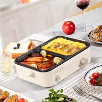 烤盘小火锅家用多功能火锅烤肉机时光旧巷自助涮烤电热锅烧烤一体锅 白色火锅烧烤一体锅