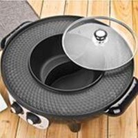 多功能涮烤一体两用锅电烧烤炉时光旧巷家用不粘无烟火锅可分离电烤盘烤肉 42CM黑色涮烤一体鸳鸯锅+礼包