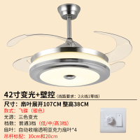 吊扇灯客厅时光旧巷隐形风扇灯卧室餐厅现代简约家用带LED的伸缩风扇吊灯 银色银飞碟42寸壁控