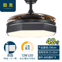 隐形风扇灯餐厅时光旧巷北欧吊扇灯带电风扇的吊灯一体家用客厅简约 北欧-黑色+42寸+变光+双控