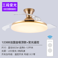 隐形风扇灯吊扇灯餐厅时光旧巷带灯电扇灯大风力客厅卧室家用带风扇的吊灯 36-1238B法国金吸顶款+变光遥控