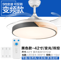 北欧餐厅吊扇灯时光旧巷隐形风扇灯客厅卧室简约家用带电风扇的吊灯一体 黑色-变频电机/42寸/变光/无线双控