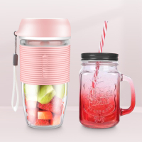榨汁机时光旧巷家用水果小型便携式电动多功能网红迷你炸果汁料理榨汁杯 粉色双杯款