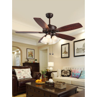 新中式吊扇灯餐厅客厅时光旧巷风扇灯家用美式复古风扇吊灯仿古木吊扇 A款48寸5灯拉绳