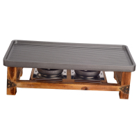 烧烤保温炉加热炉炭烤碳烤酒精炉时光旧巷烤串加热商用长方形烤肉盘子 条纹陶板烧烤盘(木底)内径33*15.5CM