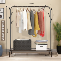 晾衣架单杆落地式挂衣架卧室内折叠晒衣杆简易衣架家用凉衣服架子 135cm-黑色双衣帽钩 1个