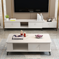 岩板电视柜茶几组合轻奢风可伸缩大理石现代简约白色客厅电视机柜定制