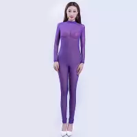 欲之诱惑 情趣内衣女 透明网纱包身衣 长袖连身服 夜店表演服 sm制服诱惑 紧身户外露出服性感内衣女 网纱紫 默认尺寸