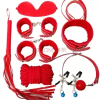 久爱(Jiuai)手铐脚铐口塞皮鞭 器具套装SM八件套 成人情趣用品玩具 sm八件套红色