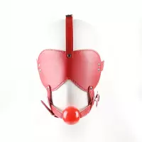 桃色缘 带硅胶口塞眼罩皮革头套 sm情趣用品男女用器具SM夫妻激情私密游戏另类调教成人性玩具 大红口球头套