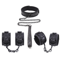 桃色缘 蕾丝印花纹项圈捆绑束缚情爱套装皮革颈套脚手铐 sm情趣用品男女用器 针扣款蕾丝印花纹套装(颈套针扣款手脚铐全套)