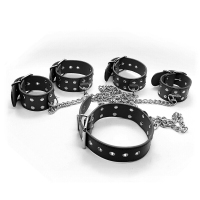 桃色缘 束缚上身限制套装锁链项圈脚手铐 sm情趣用品男女用器具SM夫妻激情私密游戏另类 黑色针扣款排钉锁链项圈皮革脚手铐