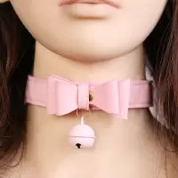 桃色缘 角色扮演cospaly领花蝴蝶结铃铛项圈皮革颈套 sm情趣用品女用器具另类调教游戏成人性玩具 粉红款铃铛项圈
