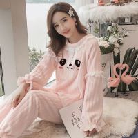 珊瑚绒睡衣女冬季长袖加厚保暖法兰绒韩版甜美可爱家居服两件套装
