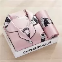 M-5XL 睡衣女春夏冰丝韩版性感短袖长袖加大码秋冬季仿真丝短袖家居服
