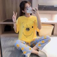 睡衣女夏季纯棉短袖宽松大码两件套长裤全棉卡通可爱女士家居服套