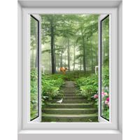 竖款3d仿真假窗户自粘贴纸防水墙贴画装饰森林风景竹林瀑布墙壁纸