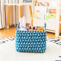 蓝色小鹅 L号40*30*30cm|新品棉麻儿童玩具收纳箱卡通衣物收纳篮防尘束口加厚可折叠脏衣篮
