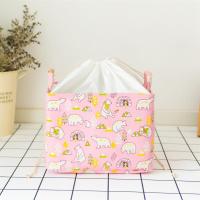 粉北极熊 L号40*30*30cm|新品棉麻儿童玩具收纳箱卡通衣物收纳篮防尘束口加厚可折叠脏衣篮