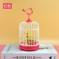 电动趣味鸟笼-桃花红 标配|电动鸟笼玩具儿童小鸟声控感应知音鸟会说话会动灯光音乐会叫发光