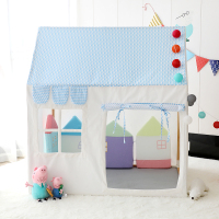 [实木]小号蓝色送星星灯彩旗垫子|北欧ins儿童室内帐篷男女宇航员实木游戏屋玩具床公主小房子城堡