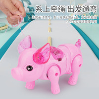 抖音电动牵绳发光儿童小猪玩具批货带绳溜猪会跑会走路的网红猪猪