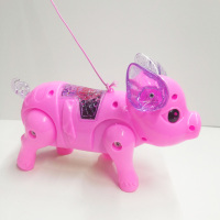 抖音电动牵绳小猪(粉红色) 充电版(牵绳+充电器+3粒充电池|抖音网红儿童玩具电动仿真牵绳小马会发光走路带音乐纤绳飞马模