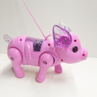 抖音电动牵绳小猪(浅紫色) 充电版(牵绳+充电器+3粒充电池|抖音网红儿童玩具电动仿真牵绳小马会发光走路带音乐纤绳飞马模